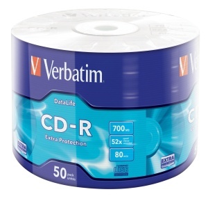 CD-R Verbatim 700MB 52x, 50 bucati, cu extrasiguranta