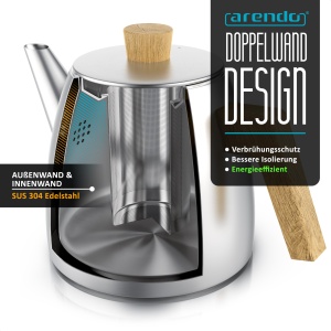 Ceainic Arendo 1000 ml inox cu perete dublu manere din lemn filtru pentru ceai vrac argintiu - Img 5