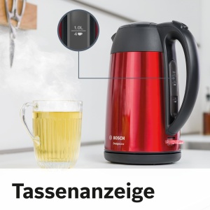 Ceainic fara fir Bosch DesignLine TWK3P424 Ceainic fara fir DesignLine, turnare fara stropire, indicator ceasca, indicator nivel apa, protectie la supraincalzire, 1,7 L, 2400 W, rosu - Img 7