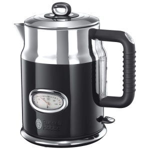 Ceainic Russell Hobbs [1.7l, 2400W] Retro negru si otel inoxidabil lustruit (functie de gatit sub presiune, indicator de temperatura a apei in design retro, indicator extern al nivelului apei) Ceainic vintage 21671-70