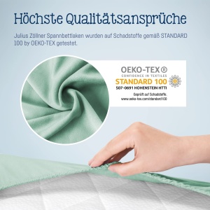 Cearsaf din jerse Julius Zollner pentru pat pentru bebelusi si copii, 100% bumbac jerse, certificat OEKO-TEX Standard 100, dimensiune: 60x120cm / 70x140cm, 1 pachet, salvie - Img 6