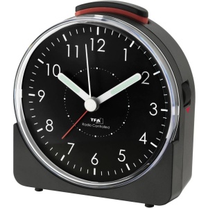 Ceas de perete analogic TFA Dostmann Sunrise, negru, cu functie snooze