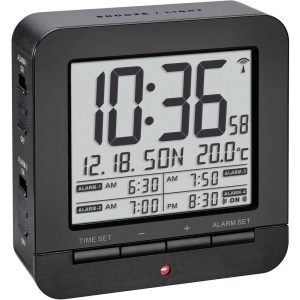 Ceas de perete digital TFA Dostmann 60.2536.01, 4 alarme, negru