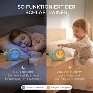 Ceas desteptator pentru copii Alecto BC110GN Simon, 3-in-1, design melc, noapte luminoasa - Img 2