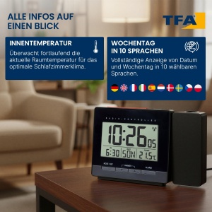Ceas digital cu proiectie TFA Dostmann 60.5016, cu alarma si temperatura - Img 5