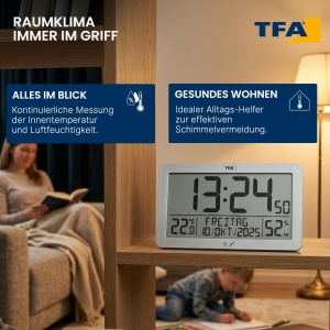 Ceas digital de perete TFA Dostmann 60.2568.54, cu temperatura si umiditate, argintiu - Img 3