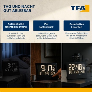 Ceas digital de perete TFA Dostmann 60.4508, cu iluminare automata, negru - Img 3