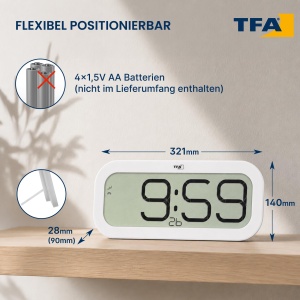 Ceas digital de perete TFA Dostmann 60.4514.02, cu 5 sunete, alb - Img 7