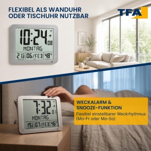 Ceas digital TFA Dostmann 60.4516.54, argintiu, cu afisaj temperatura si umiditate - Img 6