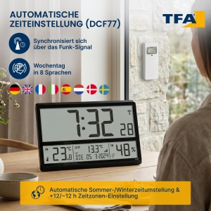 Ceas digital TFA Dostmann 60.4523.01 cu temperatura exterioara, negru - Img 3