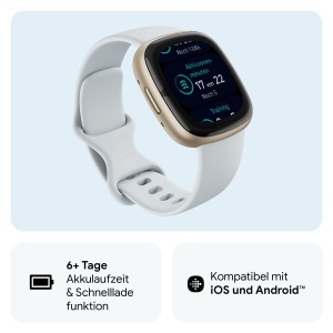 Ceas inteligent Google Fitbit Sense 2 GPS, EKG, Blue MistSoft Gold - Img 3
