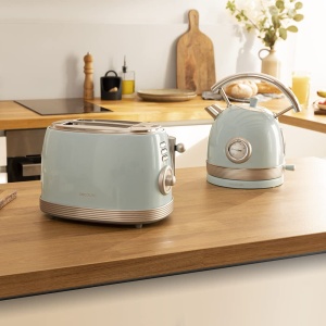 Cecotec Prajitor de paine Toast&Taste 800 Vintage Albastru Deschis, 850 W, Fante Duble Extra Lati Scurte de 3,8 cm, 2 Felii de Paine Prajita, Finisaj din Otel Inoxidabil, Stil Vintage, 3 Functii, Albastru - Img 2