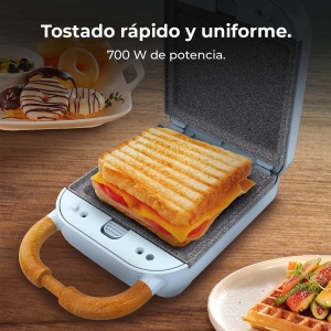 Cecotec Sandwich Maker Vintage Rock'Ntoast Retro One Blue. 700W, 3 placi interschimbabile, design retro, acoperire cu piatra de stanca, indicator luminos, baza antiderapanta, maner rece, cleste de blocare - Img 6