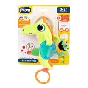Chicco Vibrating Crocodil Rattle, crocodil textil dragut cu efect de vibratie, cu jingle si mini mingi, cu inel de atasat la carucior sau scaun auto, sunete amuzante, 3-24 luni - Img 4