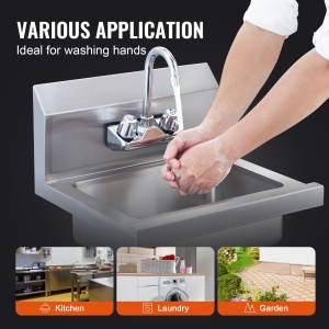 Chiuveta de mana VEVOR HS-17-SP din inox, cu robinet rotativ, 432 x 381 x 330 mm - Img 6