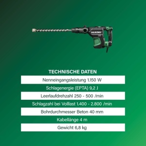 Ciocan rotopercutor HiKOKI DH40MEY2, 1150W, 9,2J, SDS-max - Img 4