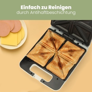 Clatronic(r) Sandwich Maker | Prajitor de paine electric pentru sandvisuri | Aparat de sandvisuri cu 4 felii | panouri sandwich triunghiulare (antiaderente) | Controler automat de temperatura | 1200 wati | ST 3629 alb - Img 3