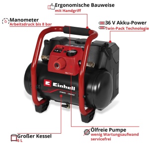 Compresor portabil Einhell TE-AC 36150 Li OF-Solo 36V 6L 150 lmin fara ulei - Img 4