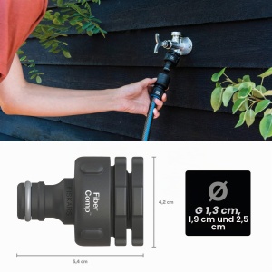 Conector pentru robinet Fiskars, 21 mm, 26,5 mm, 33,3 mm, FiberComp, NegruGri - Img 2