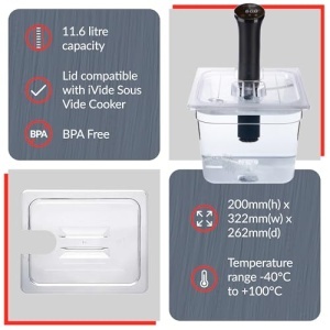 Container SousVideTools din Polycarbonat, 11,6 l, cu capac, transparent - Img 3