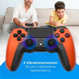 Controler Wireless NK pentru PS4 / PS3 / PC/Mobile - Controler Wireless cu Dualshock, Functie de Detectare pe 6 Axe, Lumina LED, Panou Tactil, Mufa Casti, Incl. Cablu de Incarcare - Portocaliu - Img 6