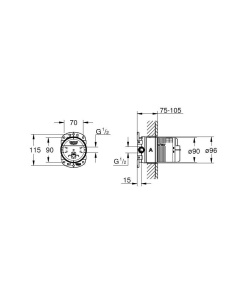 Corpul de instalare GROHE Rainshower 26483000, din brass, pentru dusuri, adancime 75-105mm - Img 2