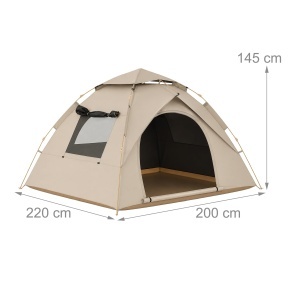 Cort de camping Relaxdays pentru 3-4 persoane, rapid de montat, UV 50, bej - Img 5