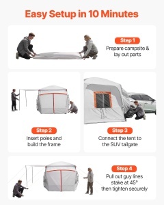 Cort de camping VEVOR SUV cu capacitate pentru 5-9 persoane, impermeabil, 3964 x 3050 x 2330 mm - Img 9
