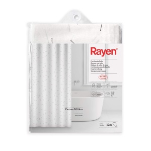 Cortina de Baie Rayen, 100 Bumbac, Waterproof, 180 x 200 cm, Alb