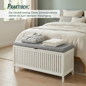 Cos de rufe Relaxdays cu functie de sezut, 95 l, nuc, albgri - Img 4