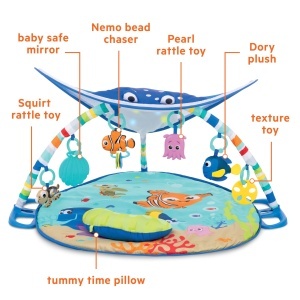 Covor de joaca Bright Starts Disney Baby cu tematica Finding Nemo, 20 melodii, cu jucarii - Img 5