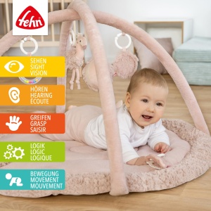 Covor de joaca Fehn Flamingo cu 7 jucarii detasabile, 85 cm, material moale - Img 2