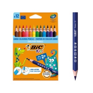 Creion colorat BIC Kids Evolution, 12 culori, ergonomici, pentru copii de la 2 ani