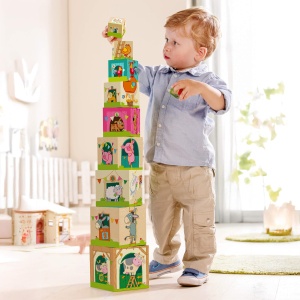 Cuburi de Stivuire HABA 10 cuburi din carton, joc educativ pentru copii de la 1 an - Img 8