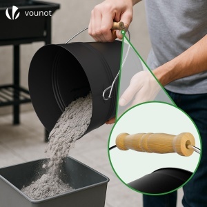 Cufar pentru cenusa VOUNOT 5L cu capac, metalic, negru, cu lopata si perie - Img 4