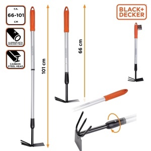 Cultivator extensibil BLACKDECKER cu harta si sapa, lungime ajustabila 66-101 cm - Img 3