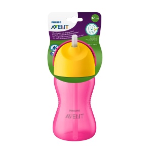 Cupa cu pai Philips AVENT SCF79802, 300 ml, roz, cu capac si pai