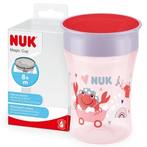 Cupa de invatare NUK Magic Cup, 230 ml, design 360, BPA-free, crab rosu