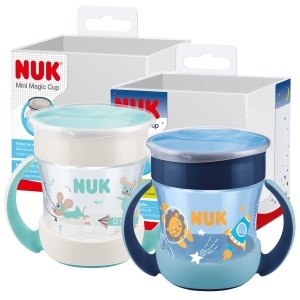 Cupa de invatare NUK Mini Magic Night, 160 ml, design 360, culoare albastra, set 2 bucati