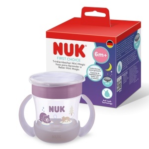 Cupa pentru invatarea bautului NUK Mini Magic Cup, 160 ml, Lila, cu manere antiderapante