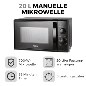 Cuptor cu microunde manual Tower T24034BLK 20 litri 700W cu 5 niveluri de putere si un cronometru de 35 de minute - Cuptor cu microunde negru - Img 2