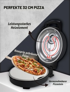 Cuptor pentru pizza Bestron APZ500BL, 320C, negru mat - Img 3