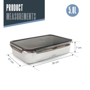 Cutie alimentara Lacor Ecoinox Pro 5L otel inoxidabil 1810 capac etans ClipLock - Img 2