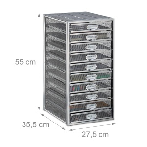 Cutie de birou Relaxdays cu 10 sertare, organizator pentru documente A4, argintie - Img 3