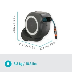Cutie de furtun de perete Gardena RollUp M 20 m: Irigare flexibila pentru gradini de dimensiuni medii, tambur de furtun pivotant, cu suport de perete, piese de sistem si pulverizator incl. furtun Gardena de 20 m (18612-20) - Img 5