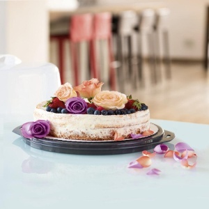 Cutie de transport tort Xavax rotunda cu capac Recipient pentru tort 31,5 cm diametru, inaltime interioara 8 cm, cutie pentru tort cu ajutor de impartire a pieselor, farfurie pentru tort antracit, transparent - Img 7