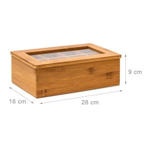 Cutie pentru ceai Relaxdays din bambus, 8 compartimente, cu fereastra, 9x28x16 cm - Img 4