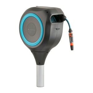 Cutie pentru furtun de gradina Gardena RollUp M, 20 m, turcoaz, cu suport metalic