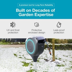 Cutie pentru furtun de gradina Gardena RollUp M, 20 m, turcoaz, cu suport metalic - Img 5