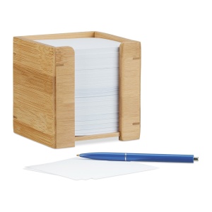 Cutie pentru Notite Relaxdays din Bambus, 900 Foi, 10.5x10.5x10.5 cm, Bej